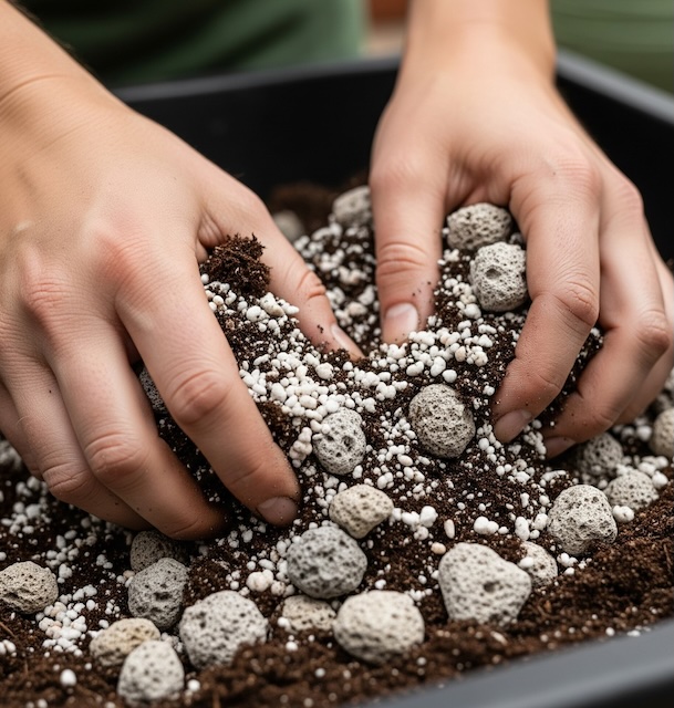 “ 배합토를 섞는 모습”